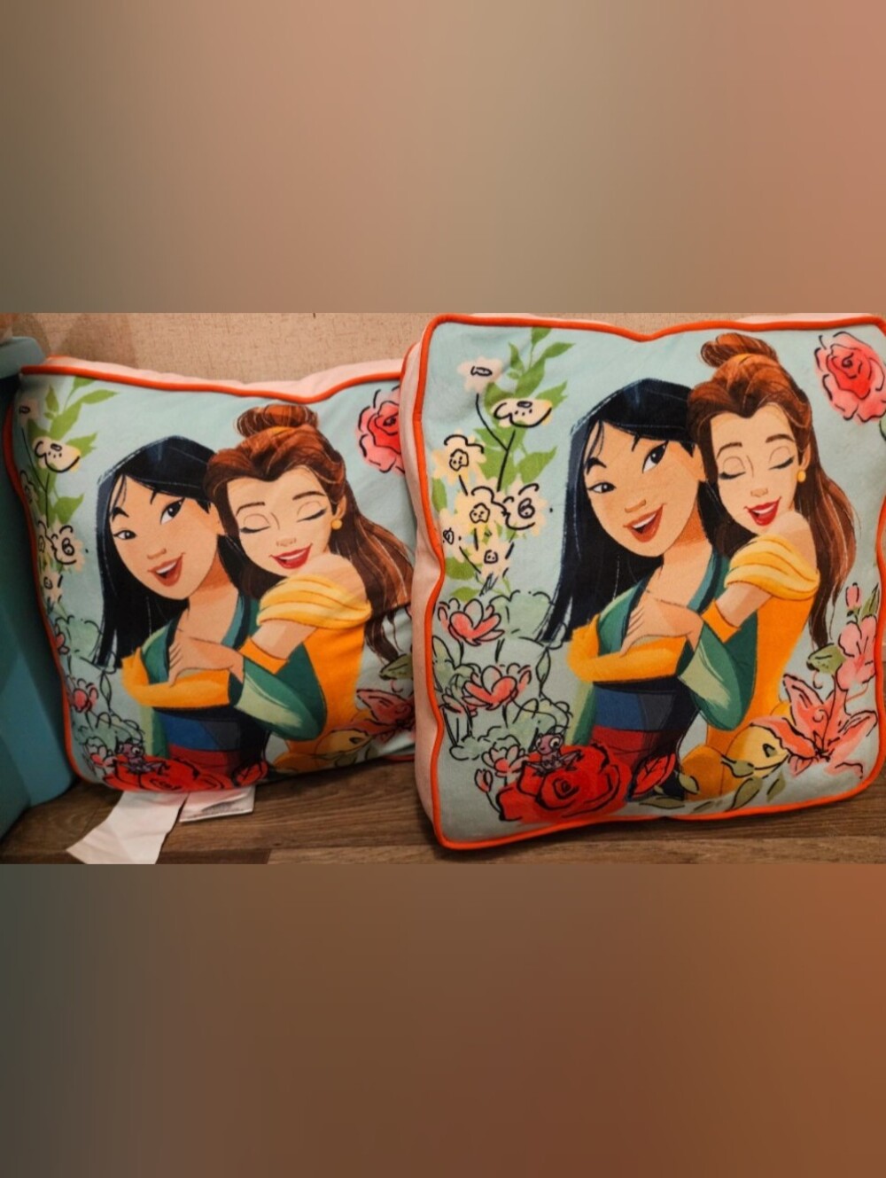 Disney Princess Mulan And Belle Throw Pillow Pair